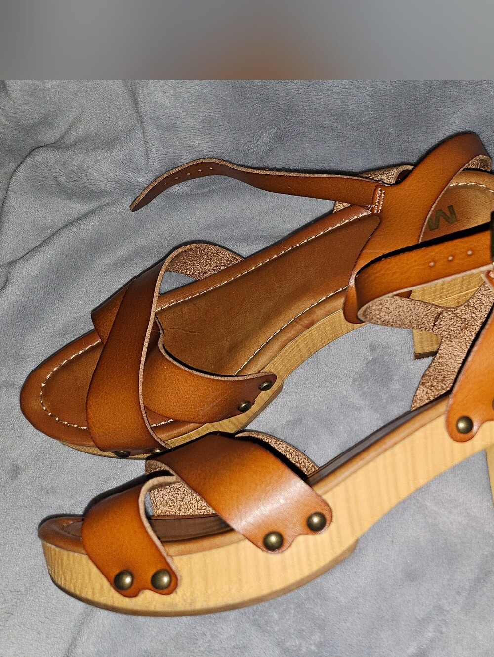 MIA Brown Leather Platform Block Heel Sandals